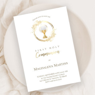 catholic first communion faux glitter faux foil invitation