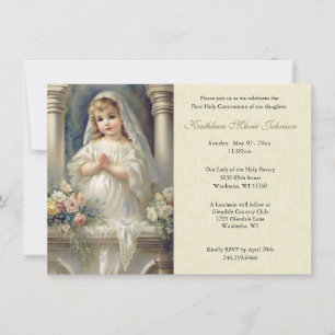 Catholic First Communion Girl Floral Invitation