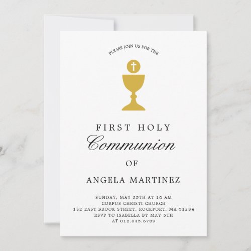 Catholic First Communion Gold and White Invitation