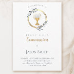 catholic first communion gold circle invitation