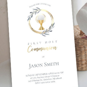 catholic first communion gold circle invitation