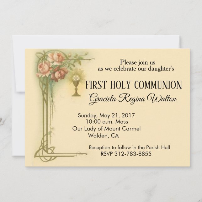 Catholic First Holy Communion Chalice Invitations (Front)