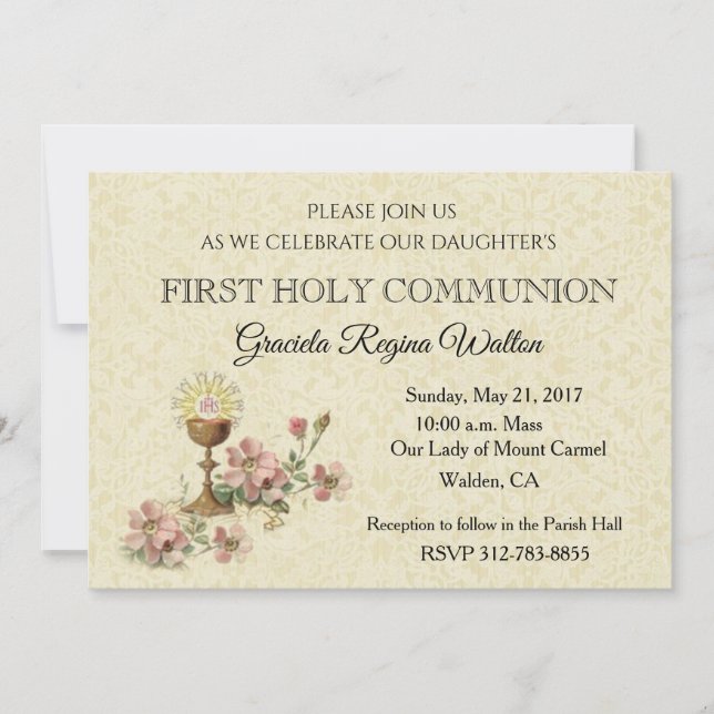 Catholic First Holy Communion Chalice Invitations (Front)