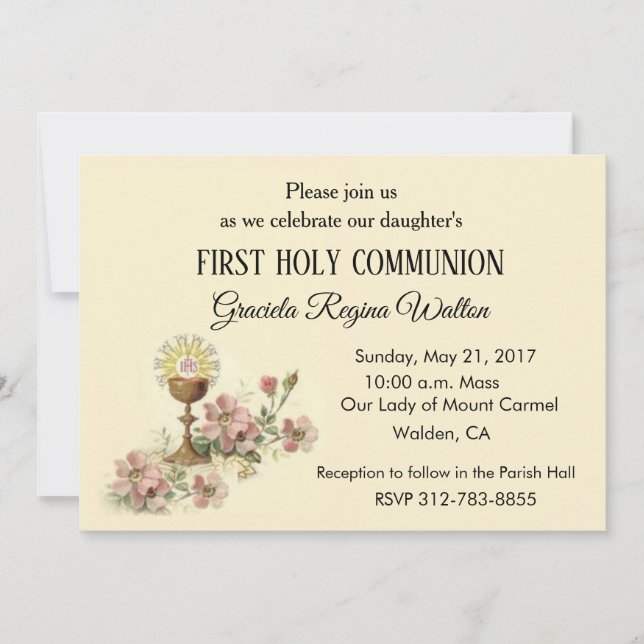 Catholic First Holy Communion Chalice Invitations (Front)