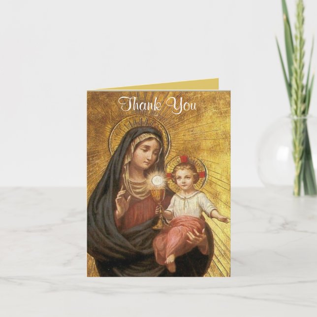 Catholic First Holy Communion Eucharist Thank You Card (Front)