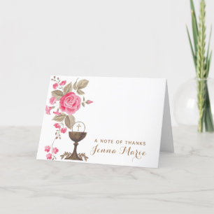 Catholic First Holy Communion Floral Religious Letterpress Thank You Card