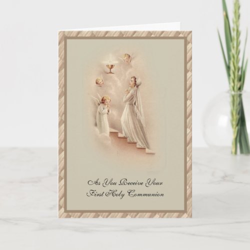Catholic First Holy Communion for Girl with Angels Holiday Card