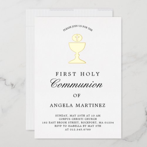 Catholic First Holy Communion Gold Foil Chalice Foil Invitation