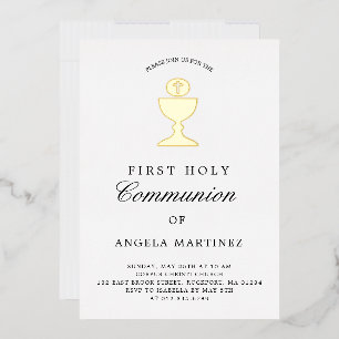Catholic First Holy Communion Gold Foil Chalice Invitation