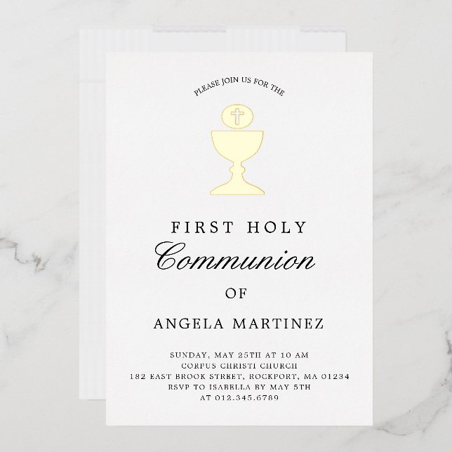 Catholic First Holy Communion Gold Foil Chalice Invitation (Envelope)