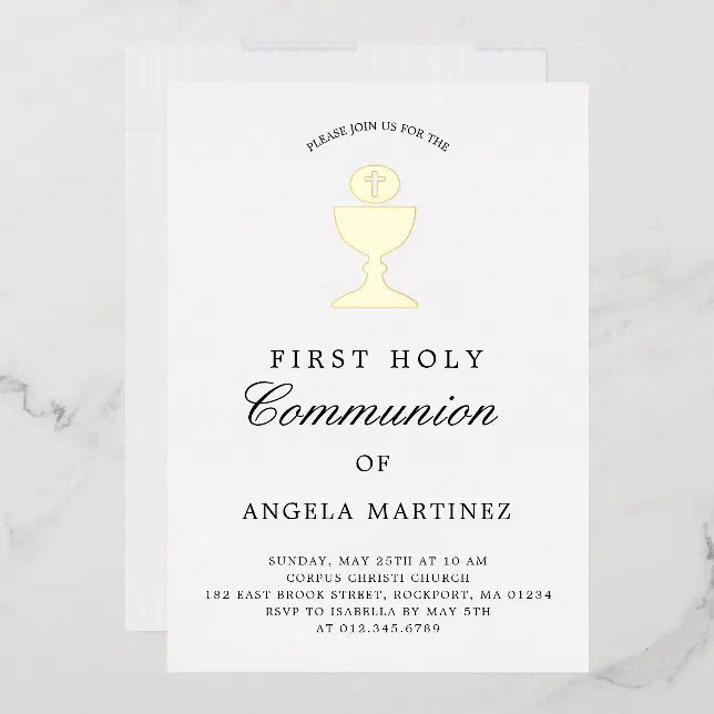Catholic First Holy Communion Gold Foil Chalice Invitation | Zazzle