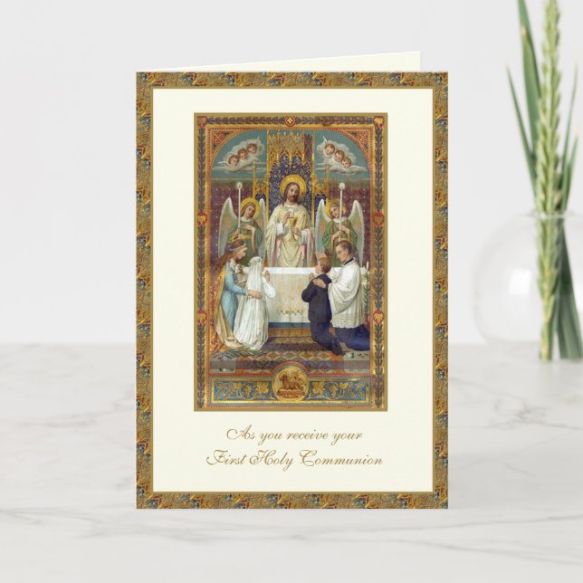 Catholic First Holy Communion Jesus Angels  Card (Front)
