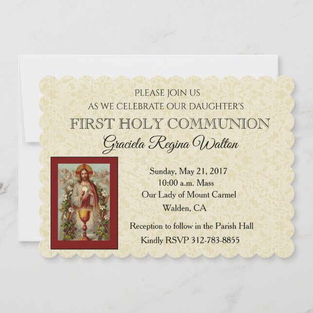 Catholic First Holy Communion Jesus Lilies Invitation (Front)