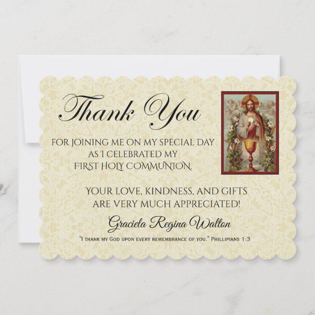 Catholic First Holy Communion Jesus Thank You Invitation (Front)
