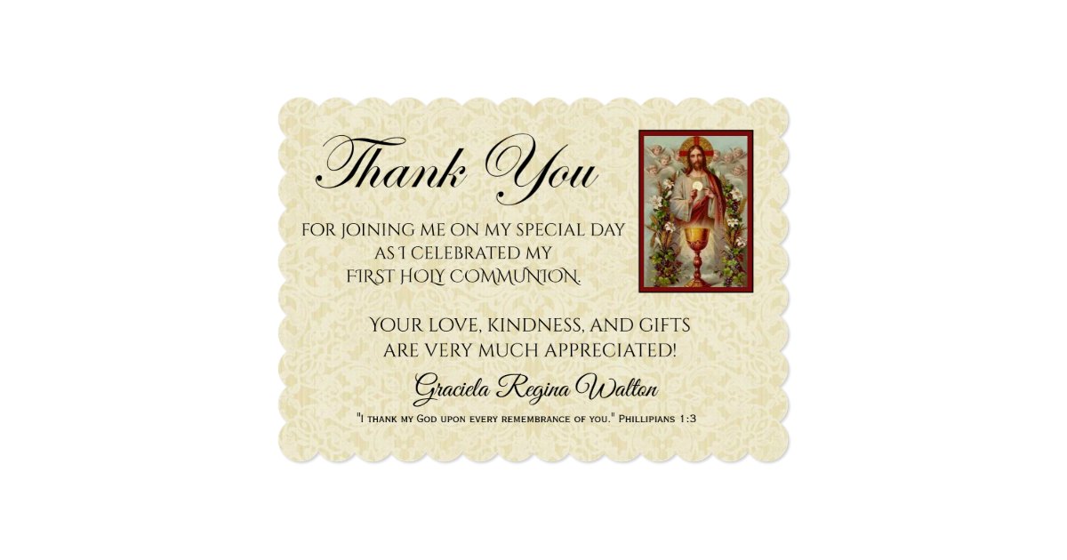 Catholic First Holy Communion Jesus Thank You Invitation