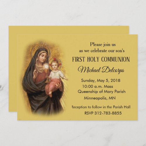 Catholic First Holy Communion Mary Jesus Invitation