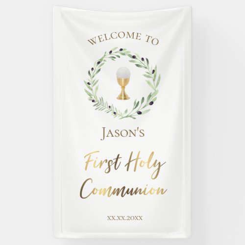 catholic First Holy Communion olive wreath  Banner