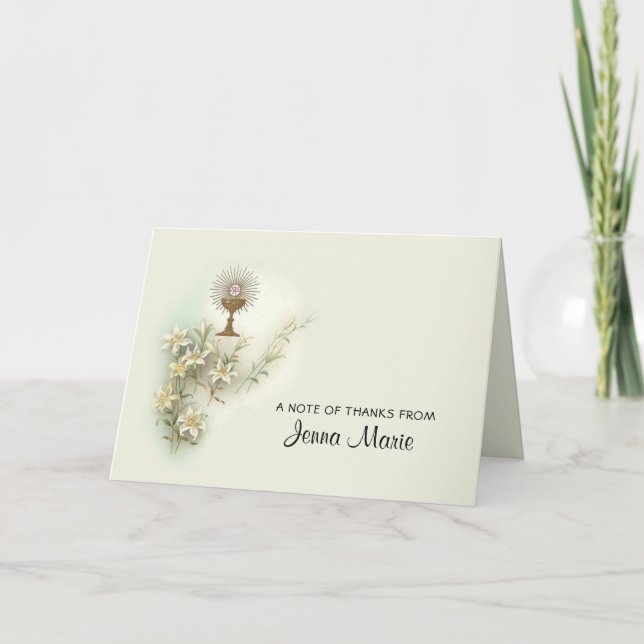 Catholic First Holy Communion Religious Letterpress Thank You Card (Front)