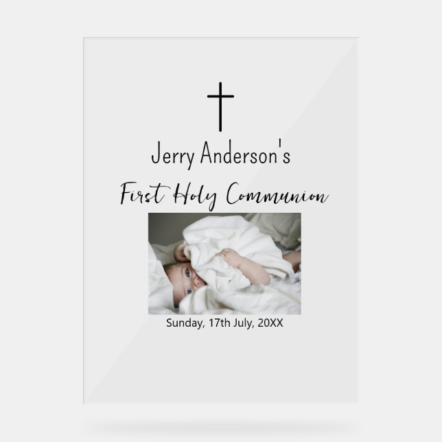 Catholic first holy communion simple QR minimal Acrylic Sign (Front)