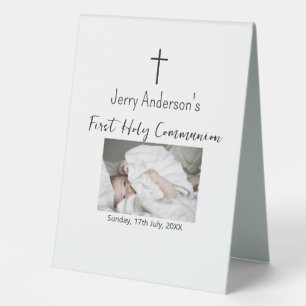 Catholic first holy communion simple QR minimal Table Tent