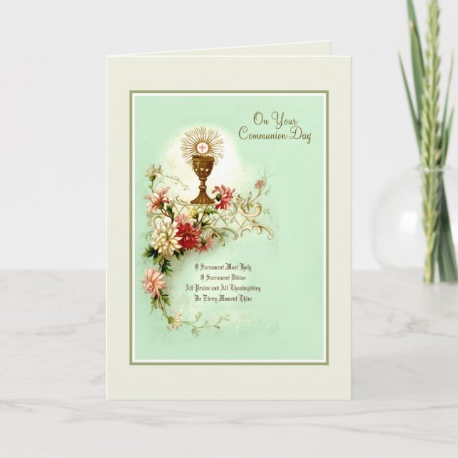 Catholic First Holy Communion Vintage Holiday Card (Front)