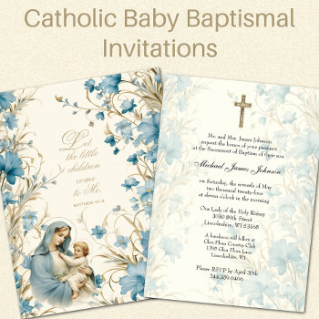 Catholic Floral Baptism Christening Baby Scripture Invitation by ShowerOfRoses at Zazzle