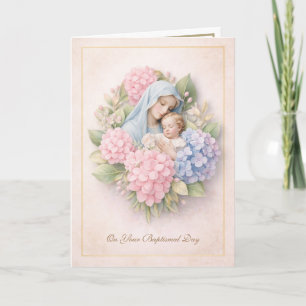 Catholic Floral Baptism Mary Jesus  Card