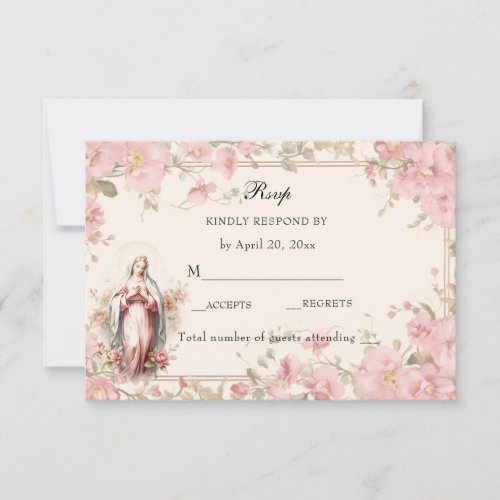 Catholic Floral Blessed Mary Pink Floral  RSVP Card