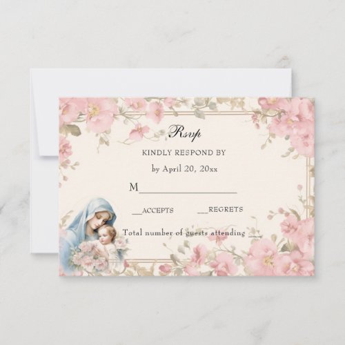 Catholic Floral Blessed Mary Pink Floral  RSVP Card