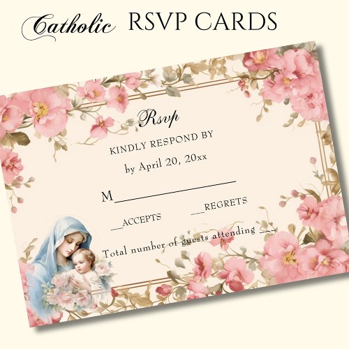 Catholic Floral Blessed Mary Pink Floral  RSVP Card