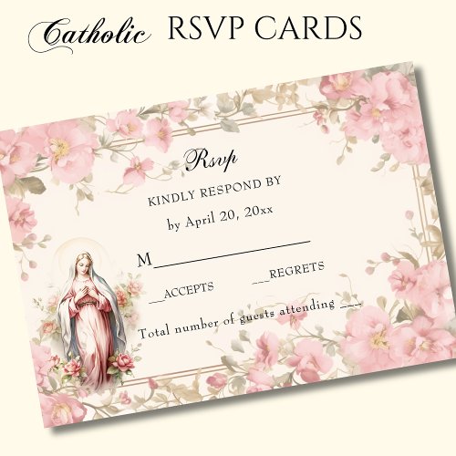 Catholic Floral Blessed Mary Pink Floral  RSVP Card