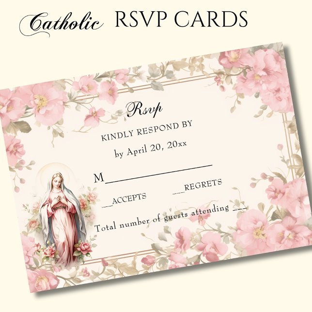 Catholic Floral Blessed Mary Pink Floral  RSVP Card (Creator Uploaded)