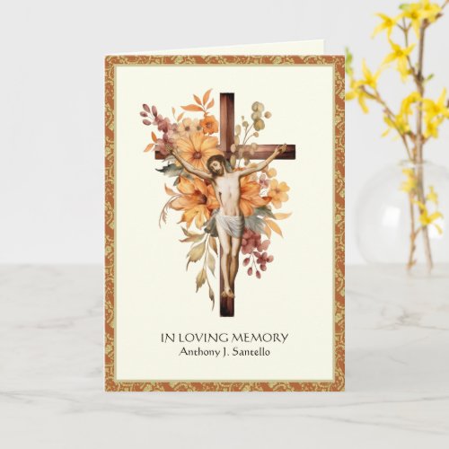 Catholic Floral Cross funeral Mass prayer  Card
