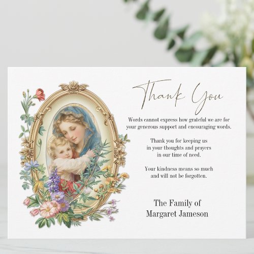 Catholic Floral Funeral Condolence Sympathy Thank You Card
