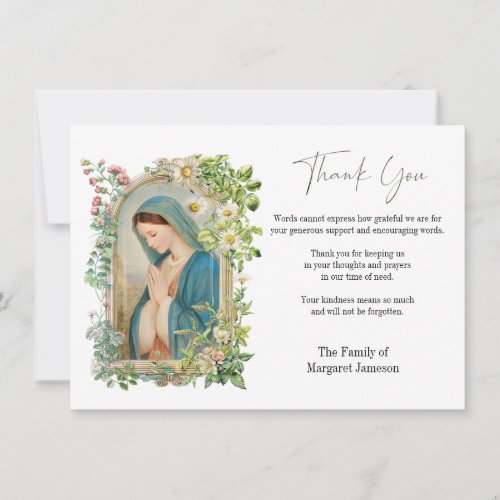 Catholic Floral Funeral Condolence Sympathy Thank You Card