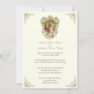 CATHOLIC FLORAL GOLD BETROTHAL INVITATIONS