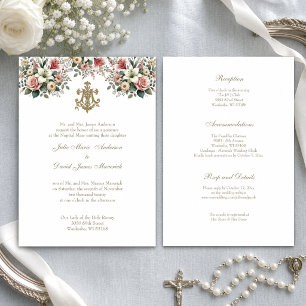 Catholic Floral Gold Mary Wedding Invitation