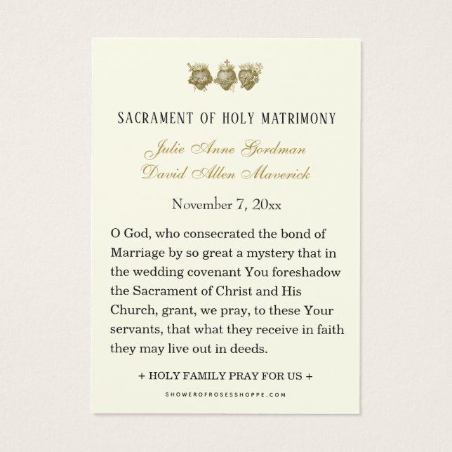Catholic Floral Gold Wedding Holy Card (Back)