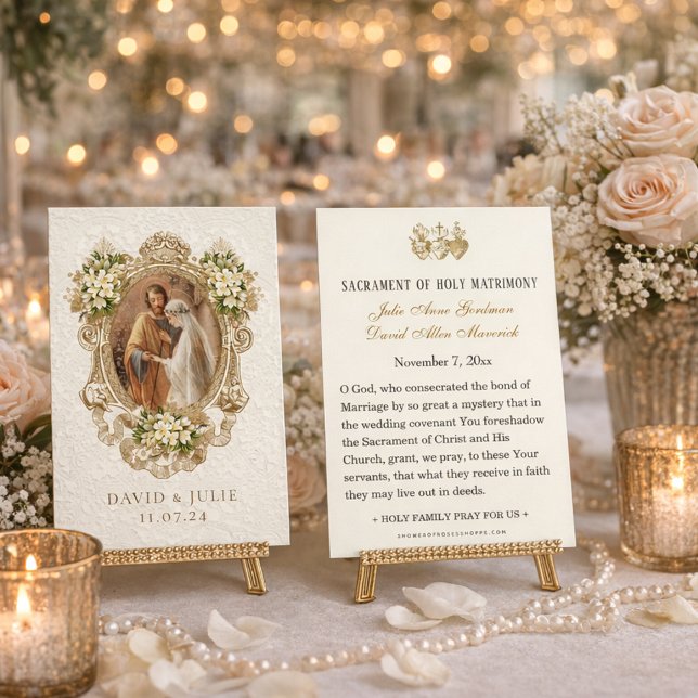 Catholic Floral Gold Wedding Holy Card (Creator Uploaded)