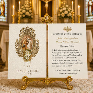 Catholic Floral Gold Wedding Holy Card
