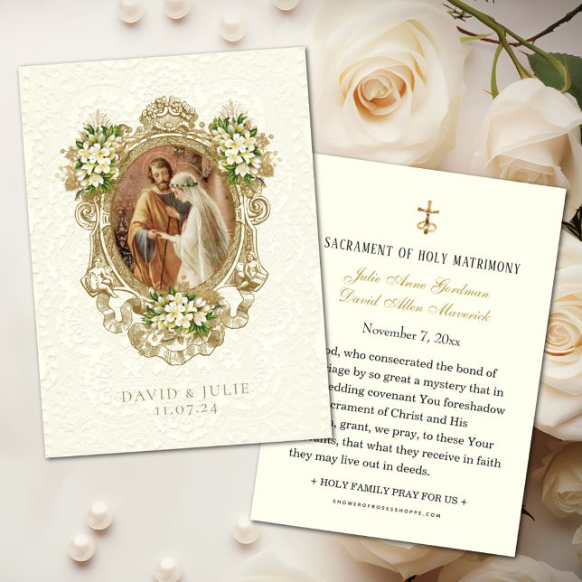 Catholic Floral Gold Wedding Holy Card (Creator Uploaded)