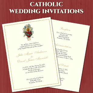 Catholic Floral Ivory Wedding Reception Combo Invitation