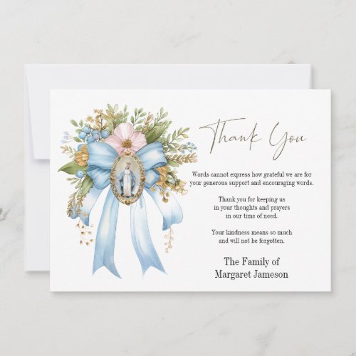 Catholic Floral Mary Funeral Condolence Sympathy Thank You Card