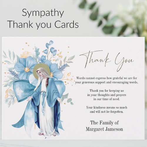 Catholic Floral Mary Funeral Condolence Sympathy Thank You Card