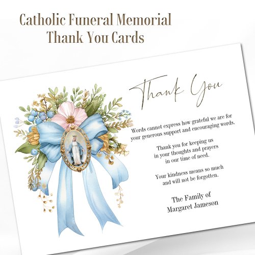 Catholic Floral Mary Funeral Condolence Sympathy Thank You Card