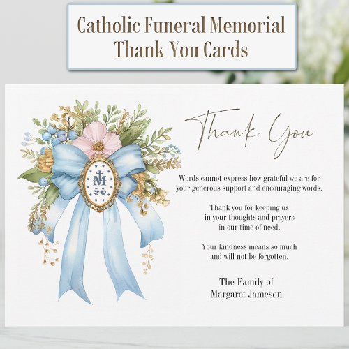 Catholic Floral Mary Funeral Condolence Sympathy Thank You Card