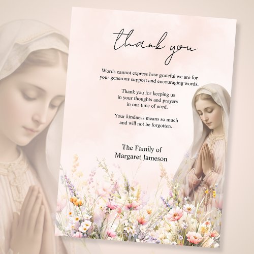 Catholic floral Mary Funeral Condolence Sympathy Thank You Card