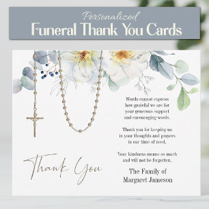 Catholic Floral Rosary Funeral Condolence Sympathy Thank You Card