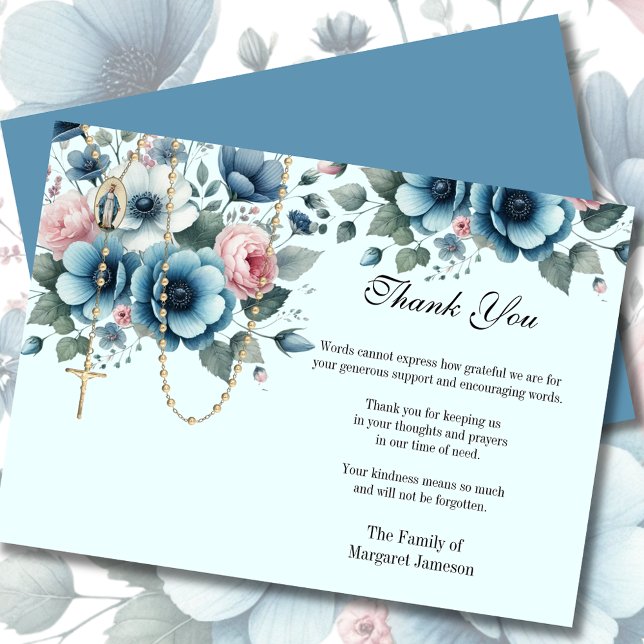 Catholic Floral Rosary Funeral Condolence Sympathy Thank You Card (Creator Uploaded)
