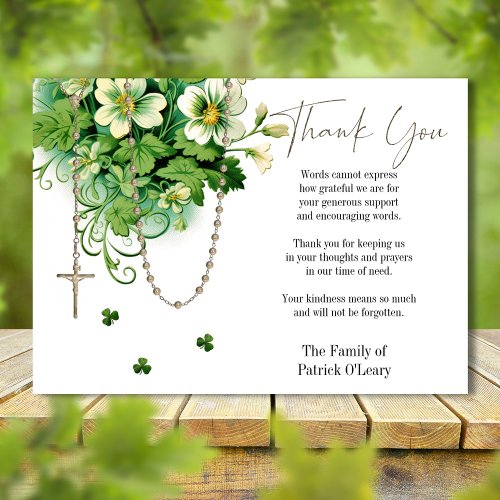 Catholic Floral Rosary Funeral Condolence Sympathy Thank You Card